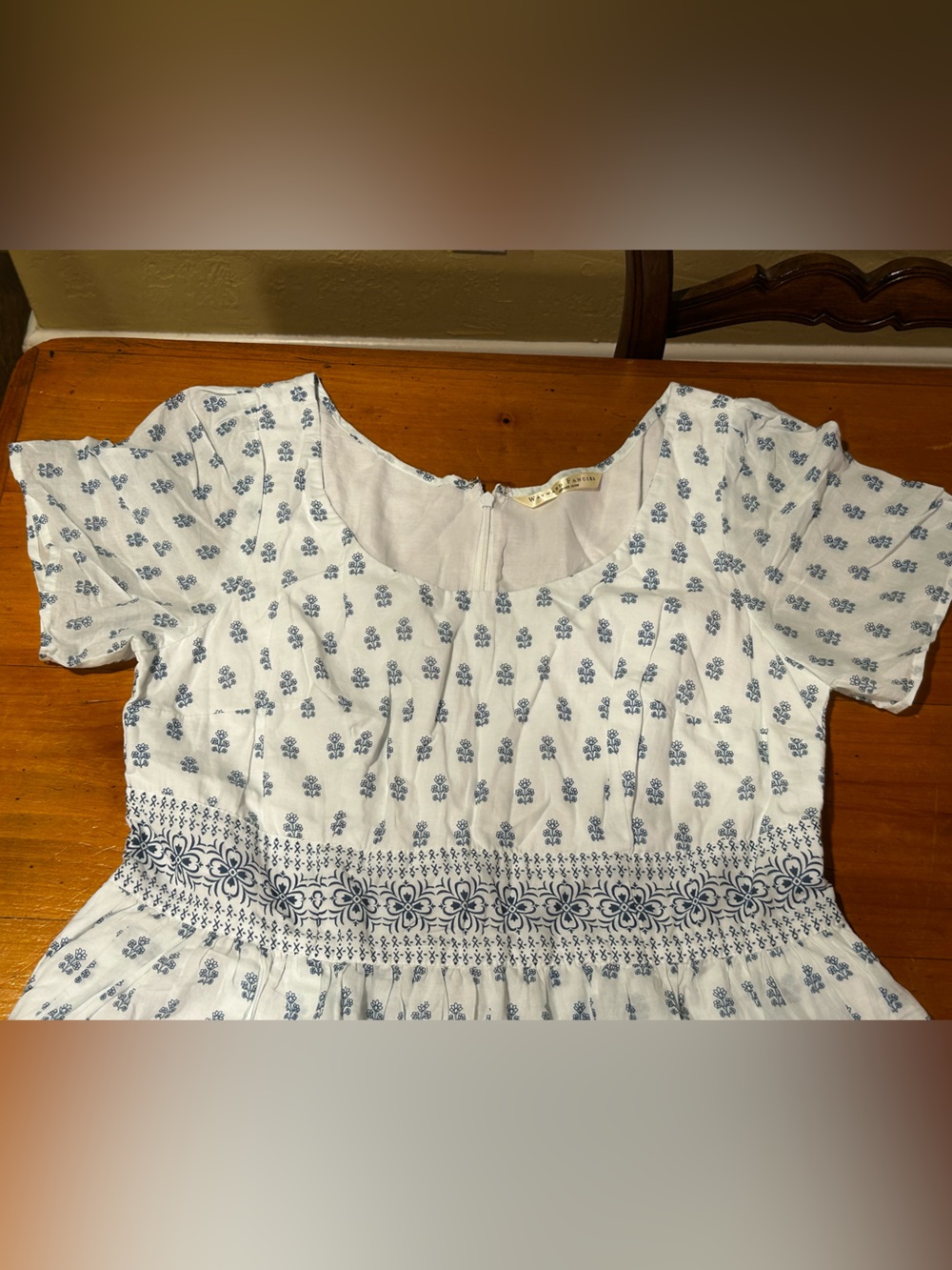 eShakti Cotton Dress NWOT blue Indian floral block print maxi voile-lined 16w - Picture 2 of 16